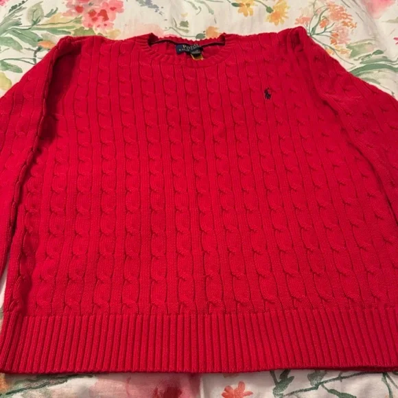 Polo Ralph Lauren Red Cable Knit Sweater Boys Size XL (18/20) - Picture 2 of 4